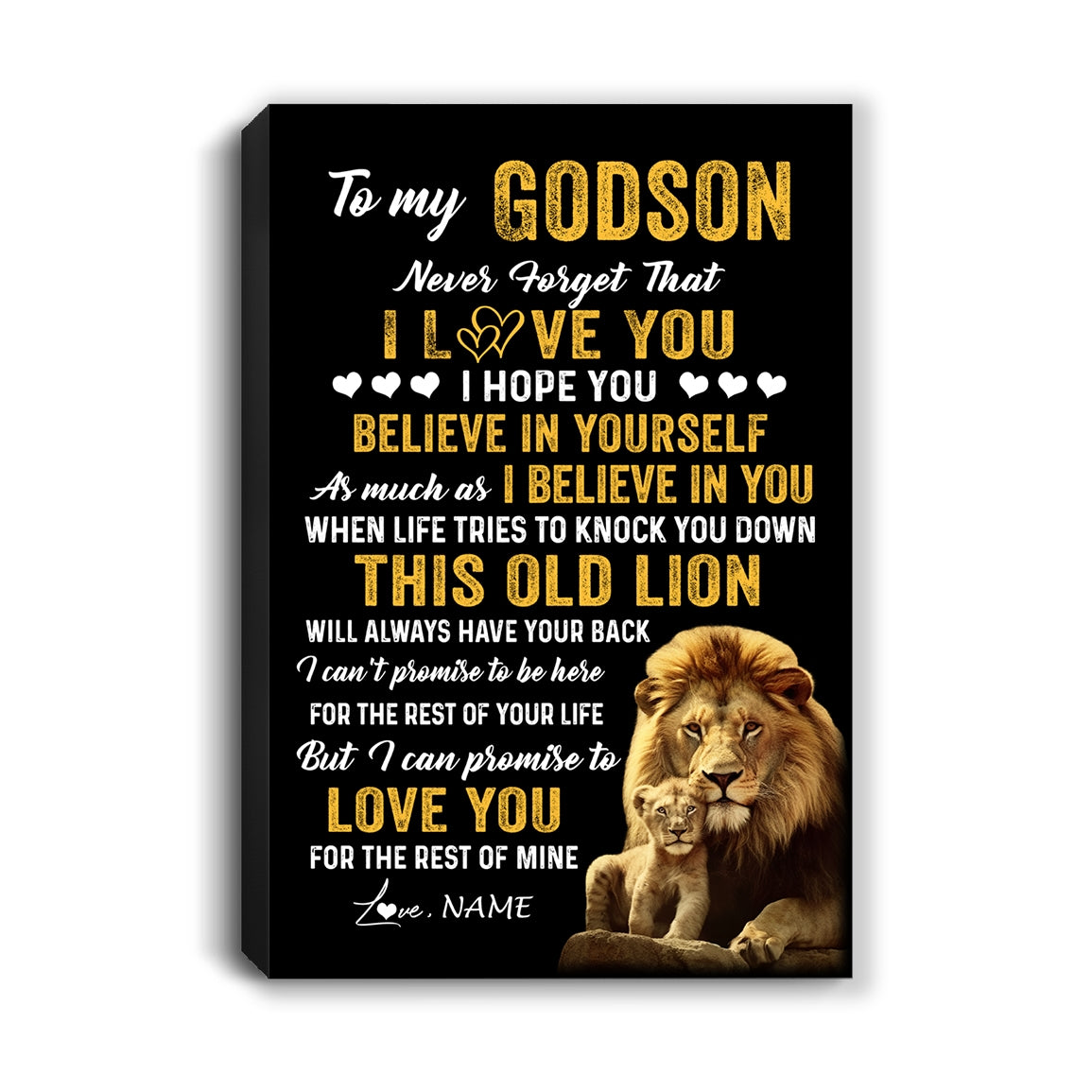 Personalized To My Godson Canvas From Godfather This Old Lion Love You Godson Birthday Gifts Graduation Christmas Custom Wall Art Print Framed Canvas | teecentury