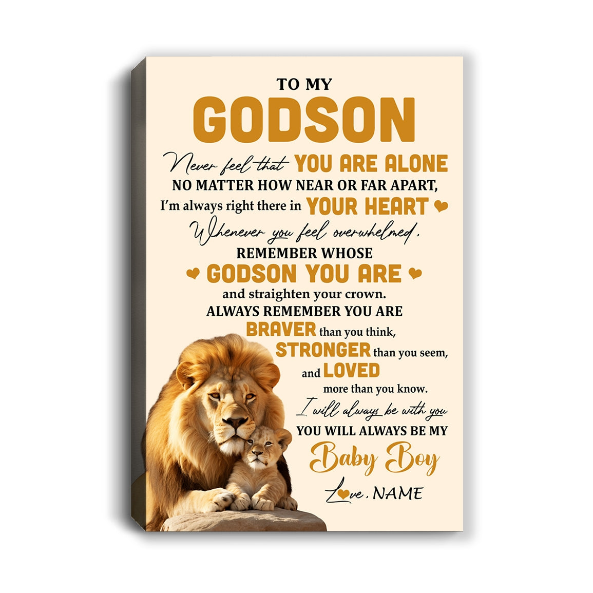 Personalized To My Godson Canvas From Godfather Uncle Lion Never Feel That You Are Alone Great Godson Birthday Gifts Christmas Custom Wall Art Print Framed Canvas | teecentury