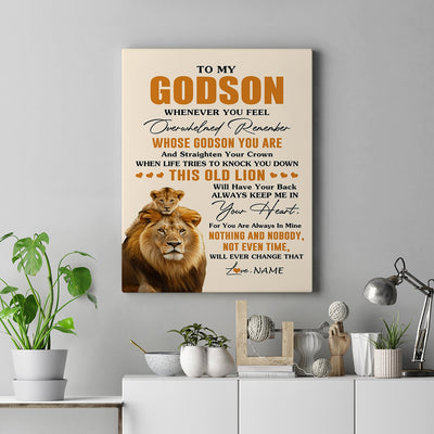 Personalized To My Godson Canvas From Godfather Whenever You Fell Overwhelmed Lion Godson Birthday Gifts Graduation Christmas Customized Fleece Canvas | teecentury