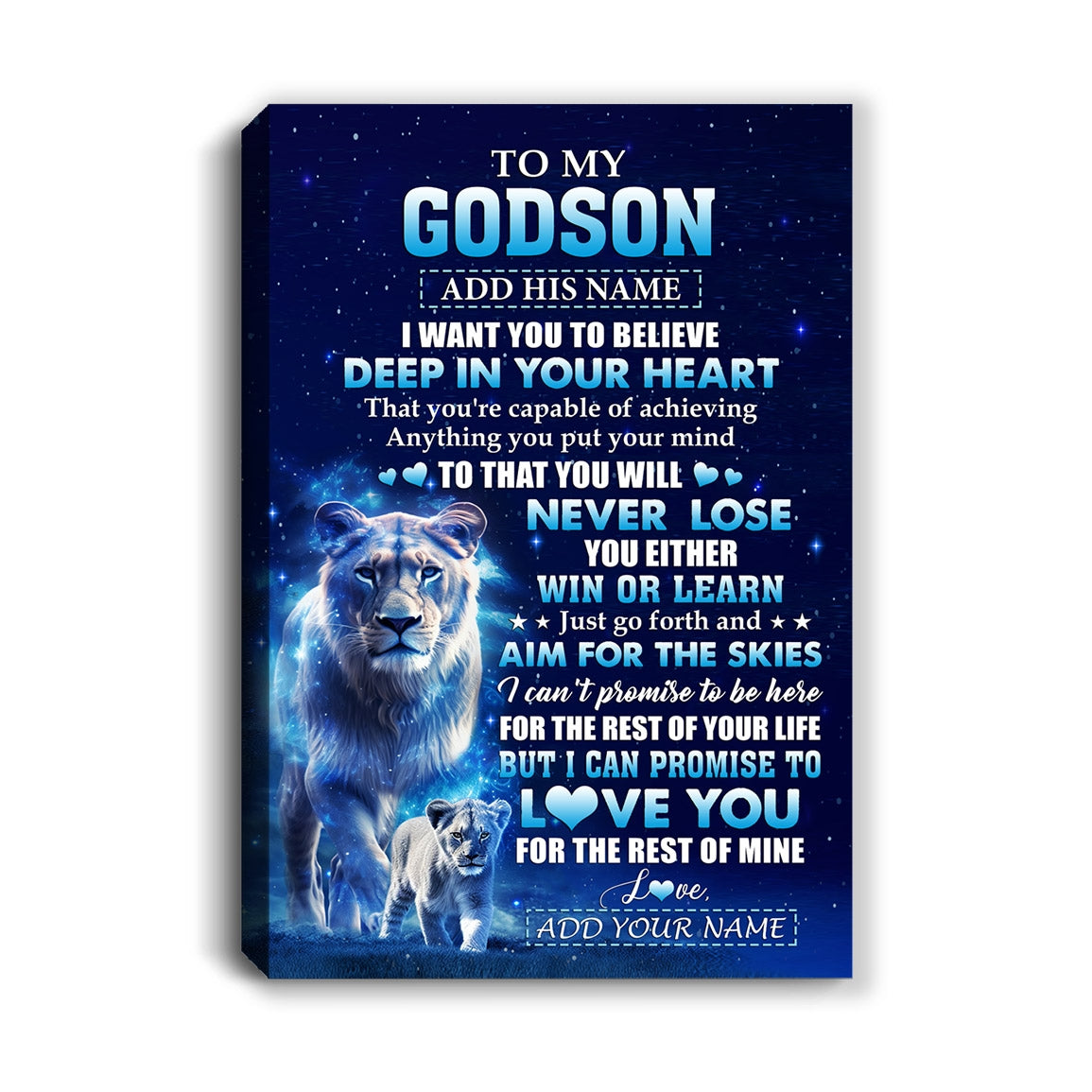 Personalized To My Godson Canvas From Godmother Aunt Believe Your Heart Godson Gift Birthday Graduation Christmas Custom Wall Art Print Framed Canvas | teecentury
