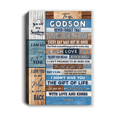 Personalized To My Godson Canvas From Godmother Aunt I Love You Wood Godson Birthday Christmas Thanksgiving Graduation Custom Wall Art Print Home Decor Framed Canvas | teecentury