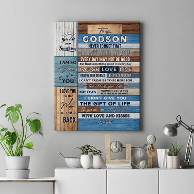 Personalized To My Godson Canvas From Godmother Aunt I Love You Wood Godson Birthday Christmas Thanksgiving Graduation Custom Wall Art Print Home Decor Framed Canvas | teecentury