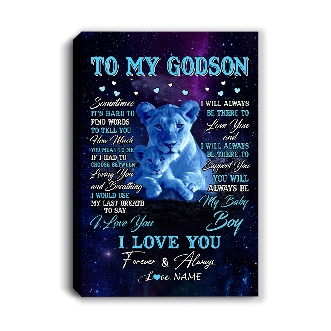 Personalized To My Godson Canvas From Godmother Aunt Sometimes It's Hard Lion Godson Gift Birthday Graduation Christmas Customized Fleece Throw Canvas | teecentury
