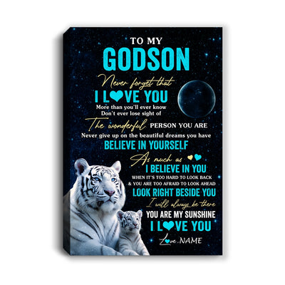 Personalized To My Godson Canvas From Godmother Godfather Never Forget I Love You White Tiger Godson Birthday Gifts Christmas Custom Wall Art Print Framed Canvas | teecentury