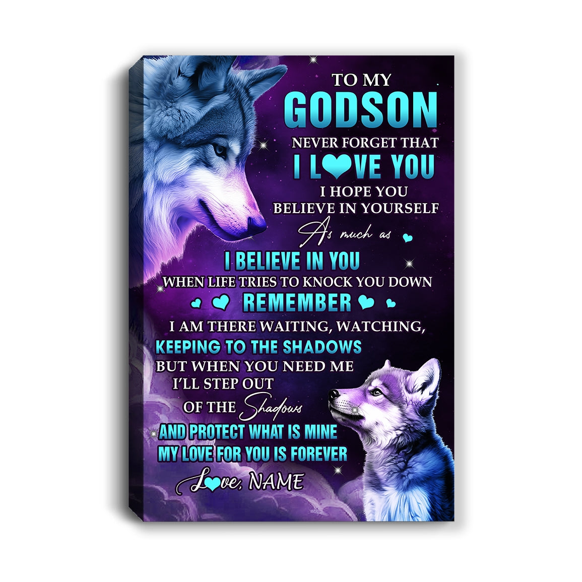 Personalized To My Godson Canvas From Godmother Godfather Wolf Moon My Love For You Is Forever Godson Birthday Gifts Christmas Custom Wall Art Print Framed Canvas | teecentury