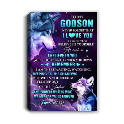 Personalized To My Godson Canvas From Godmother Godfather Wolf Moon My Love For You Is Forever Godson Birthday Gifts Christmas Custom Wall Art Print Framed Canvas | teecentury