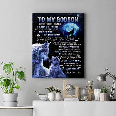 Personalized To My Godson Canvas From Godmother Godfather Wolf Never Forget How Much I Love You Godchild Birthday Gifts Christmas Custom Wall Art Print Framed Canvas | teecentury