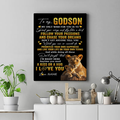 Personalized To My Godson Canvas From Godmother Lion My Only Wish For You Godson Birthday Gifts Graduation Christmas Custom Wall Art Print Framed Canvas | teecentury