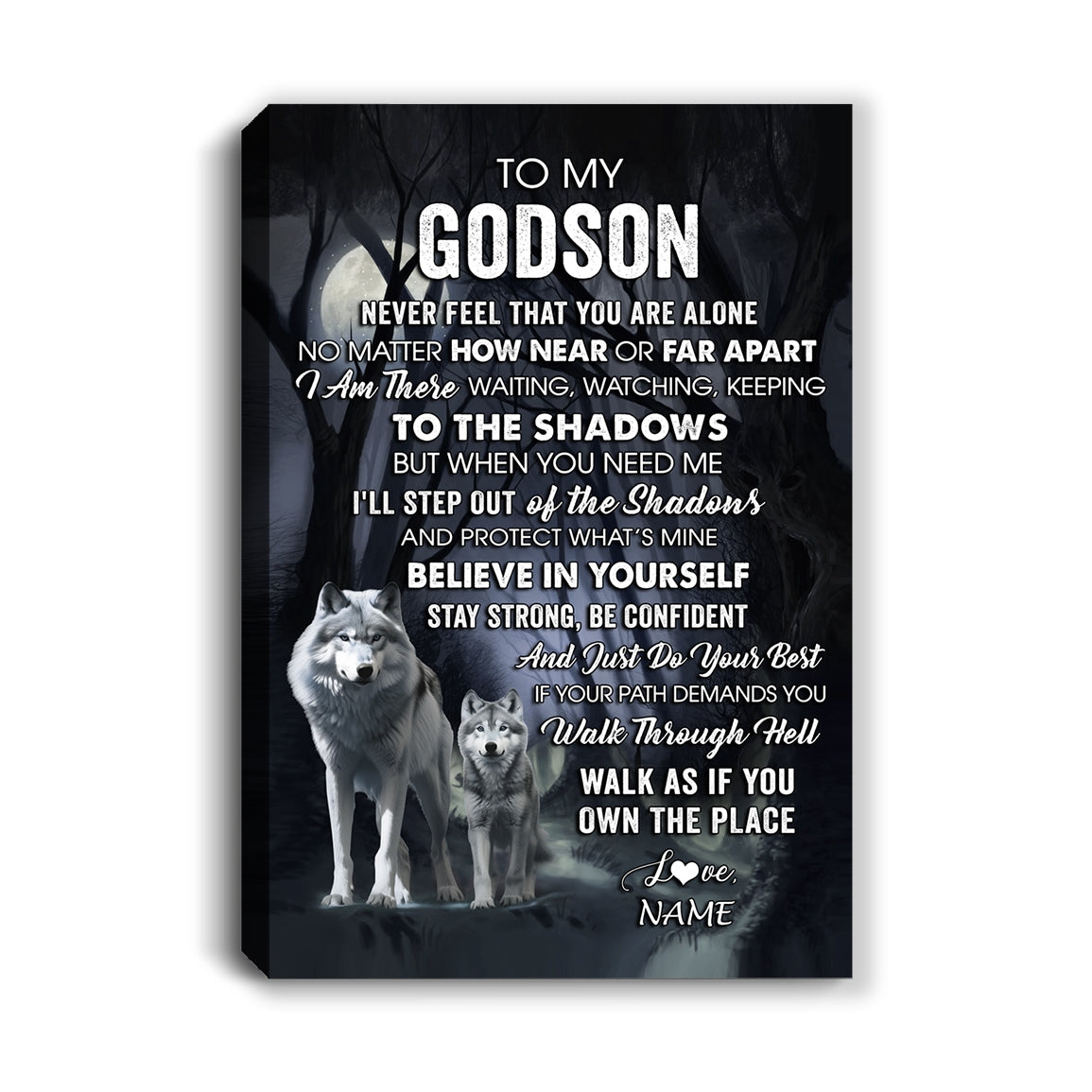 Personalized To My Godson Canvas From Godmother Never Feel That You Are Alone Wolf Godson Birthday Gifts Graduation Christmas Custom Wall Art Print Framed Canvas | teecentury