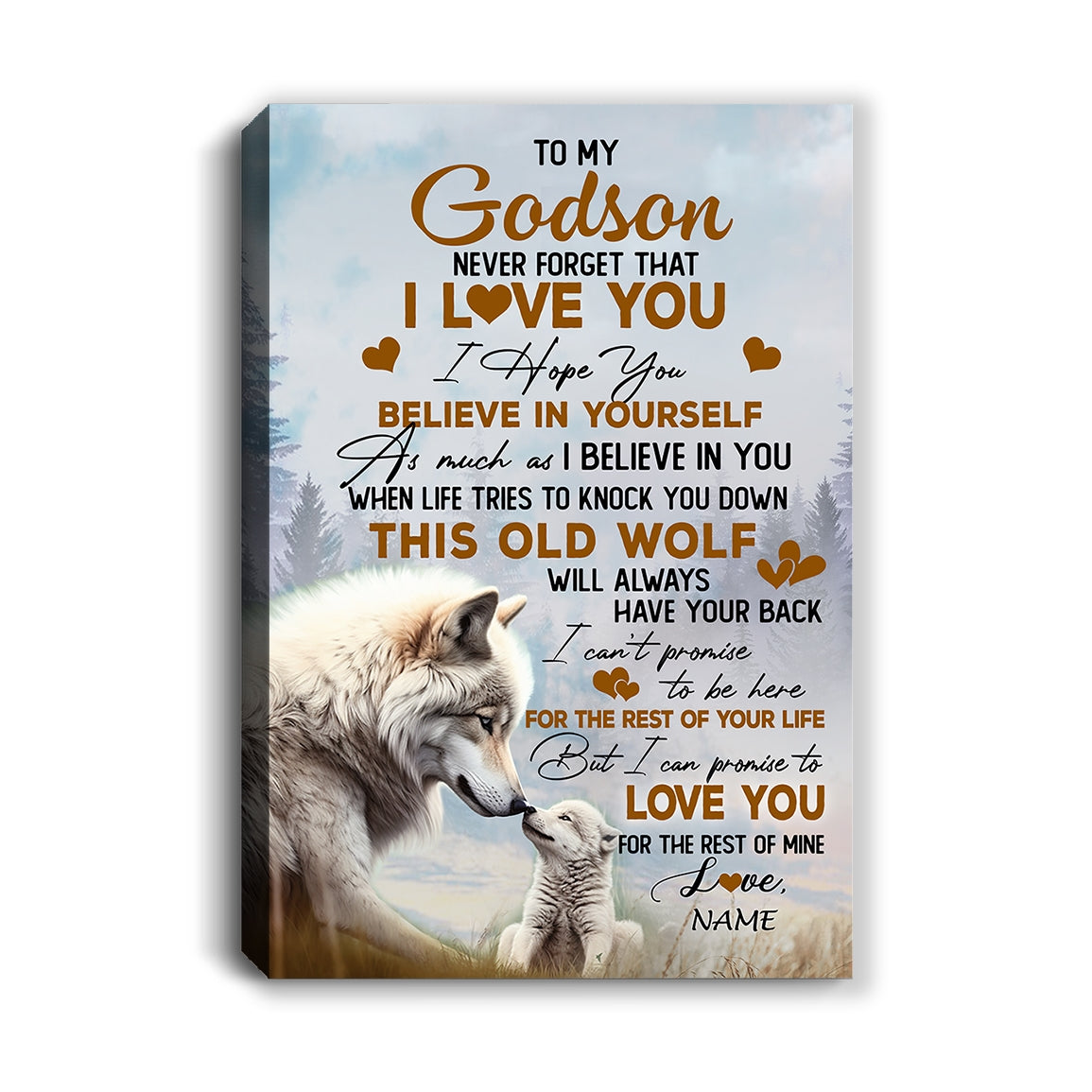 Personalized To My Godson Canvas From Godmother Never Forget That I Love You Wolf Godson Birthday Gifts Graduation Christmas Custom Wall Art Print Framed Canvas | teecentury