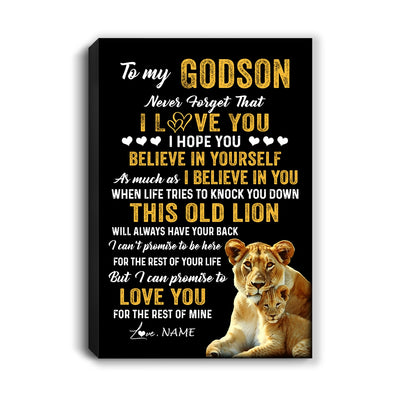 Personalized To My Godson Canvas From Godmother This Old Lion Love You Godson Birthday Gifts Graduation Christmas Custom Wall Art Print Framed Canvas | teecentury