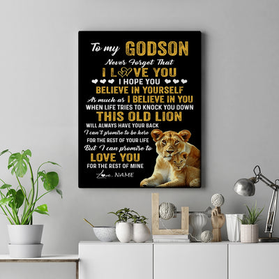 Personalized To My Godson Canvas From Godmother This Old Lion Love You Godson Birthday Gifts Graduation Christmas Custom Wall Art Print Framed Canvas | teecentury