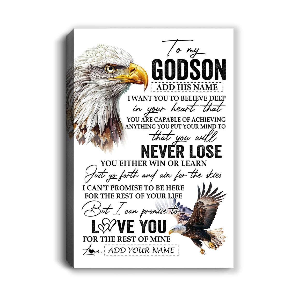 Personalized To My Godson Canvas From Godmother Uncle You Will Never Lose Eagle Godson Birthday Gifts Graduation Christmas Custom Wall Art Print Framed Canvas | teecentury