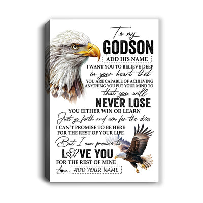 Personalized To My Godson Canvas From Godmother Uncle You Will Never Lose Eagle Godson Birthday Gifts Graduation Christmas Custom Wall Art Print Framed Canvas | teecentury