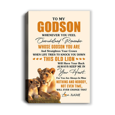 Personalized To My Godson Canvas From Godmother Whenever You Fell Overwhelmed Lion Godson Birthday Gifts Graduation Christmas Customized Fleece Canvas | teecentury