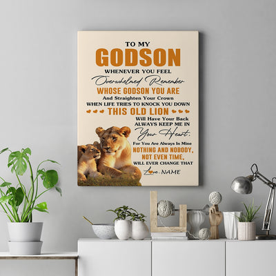 Personalized To My Godson Canvas From Godmother Whenever You Fell Overwhelmed Lion Godson Birthday Gifts Graduation Christmas Customized Fleece Canvas | teecentury