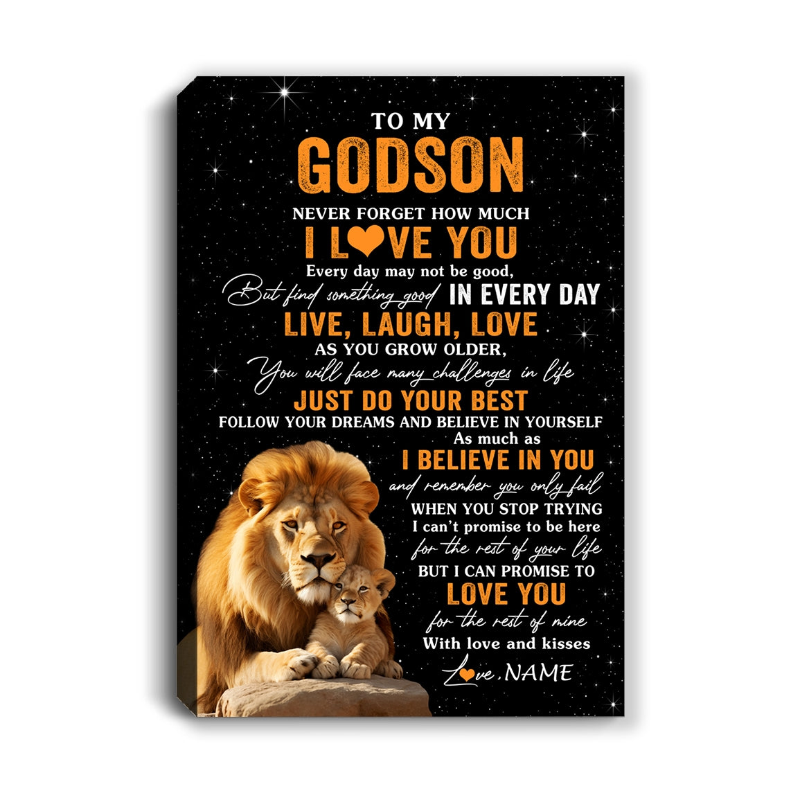 Personalized To My Godson Canvas From Uncle Live Laugh Love Lion Godchild Godson Birthday Gifts Positive Graduation Christmas Custom Wall Art Print Framed Canvas | teecentury