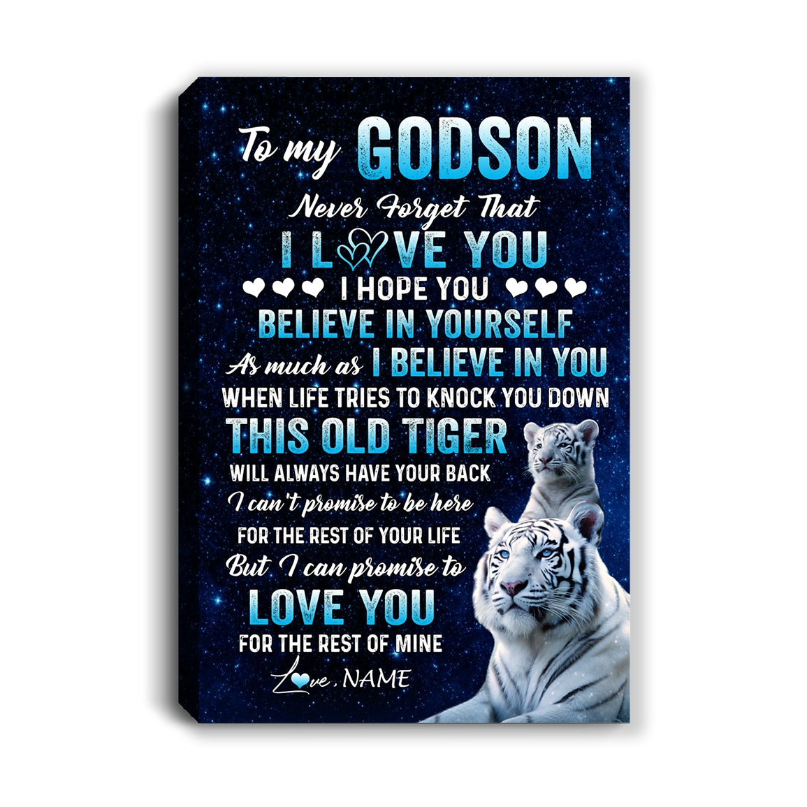 Personalized To My Godson Canvas Gift From Godmother Aunt Uncle This Old Tiger Love You Godson Birthday Graduation Christmas Custom Wall Art Print Framed Canvas | teecentury