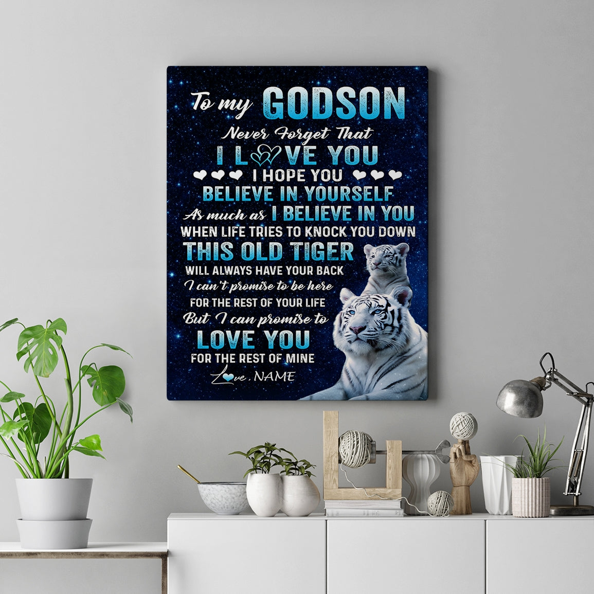 Personalized To My Godson Canvas Gift From Godmother Aunt Uncle This Old Tiger Love You Godson Birthday Graduation Christmas Custom Wall Art Print Framed Canvas | teecentury