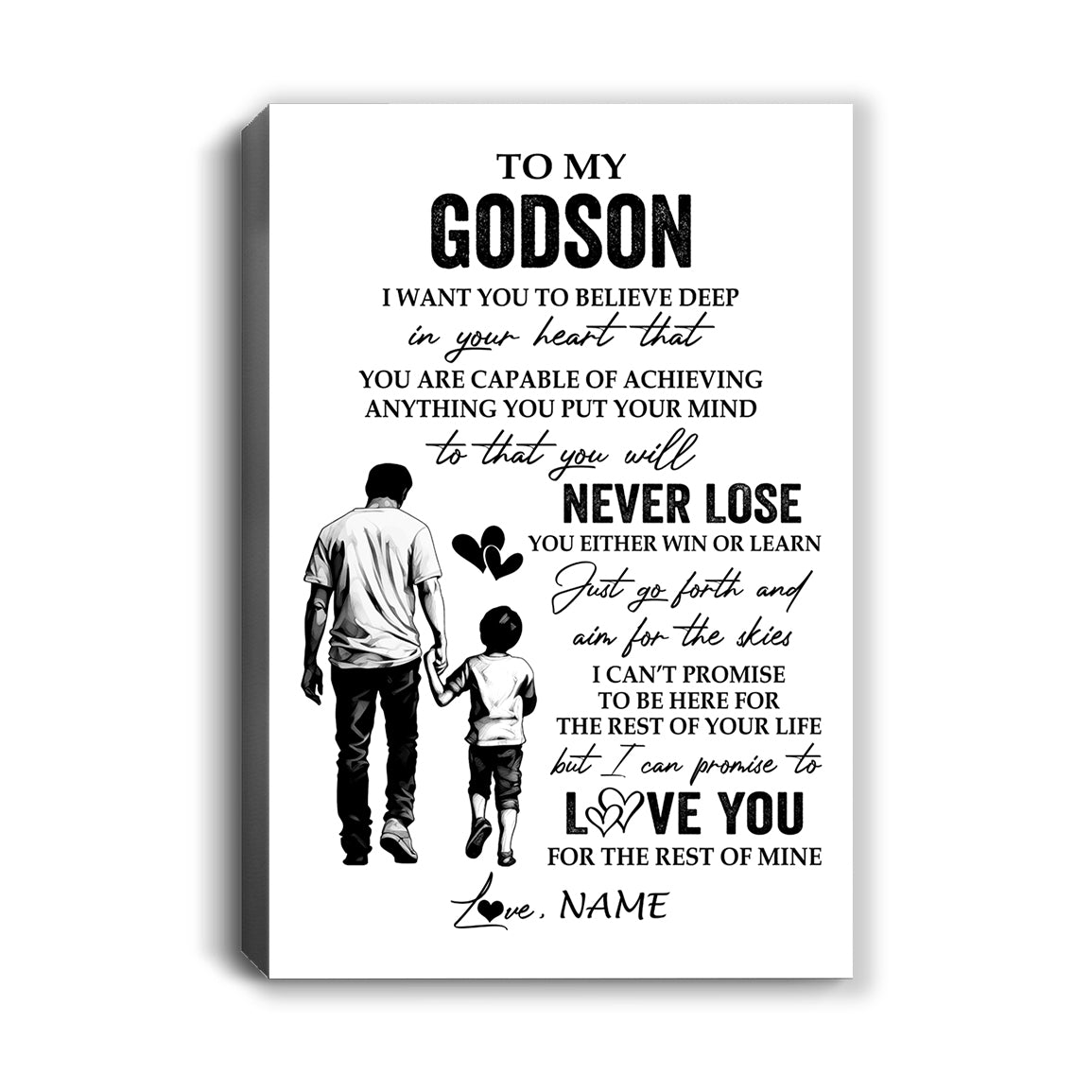 Personalized To My Godson Canvas You Will Never Lose From Godfather Uncle Godson Birthday Gifts Graduation Christmas Custom Wall Art Print Framed Canvas | teecentury