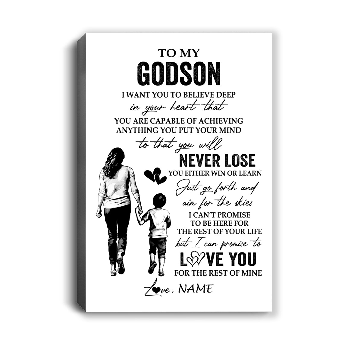 Personalized To My Godson Canvas You Will Never Lose From Godmother Aunt Godson Birthday Gifts Graduation Christmas Custom Wall Art Print Framed Canvas | teecentury