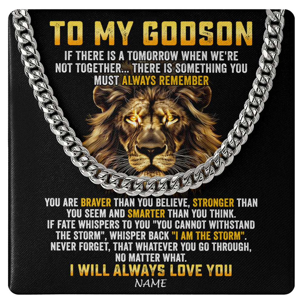 Cuban Link Chain Necklace Stainless Steel | 1 | Personalized To My Godson Cuban Necklace From Uncle Aunt I Will Always Love You Lion Godson Birthday Graduation Christmas Customized Gift Box Message Card | teecentury