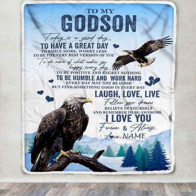 Personalized To My Godson Eagle Blanket From Godmother Uncle Every Day Laugh Love Live Godson Birthday Gifts Graduation Christmas Customized Fleece Blanket | teecentury