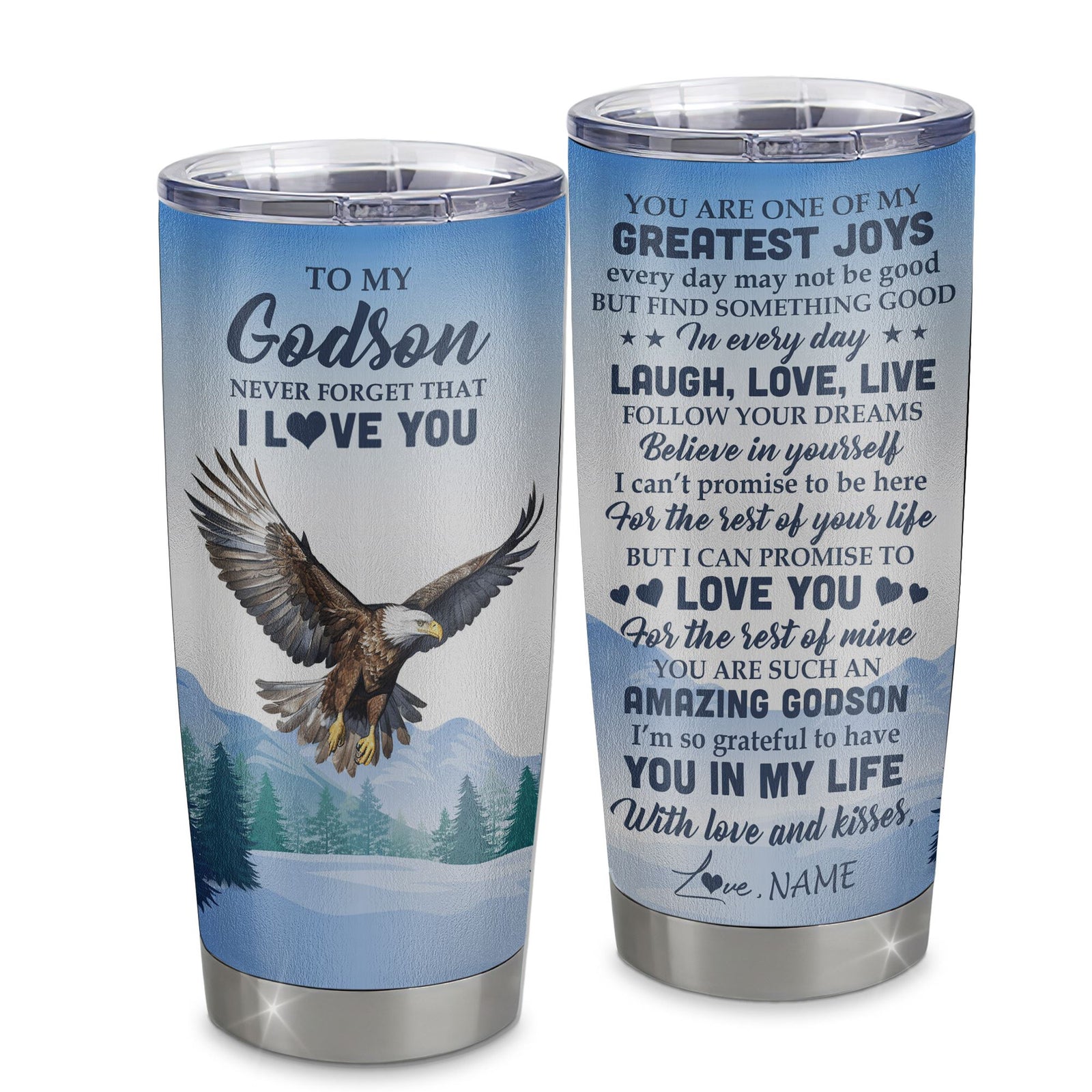 Personalized To My Godson Eagle Tumbler From Godmother Stainless Steel Cup Never Forget That I Love You Godson Gift Birthday Graduation Christmas Travel Mug | teecentury
