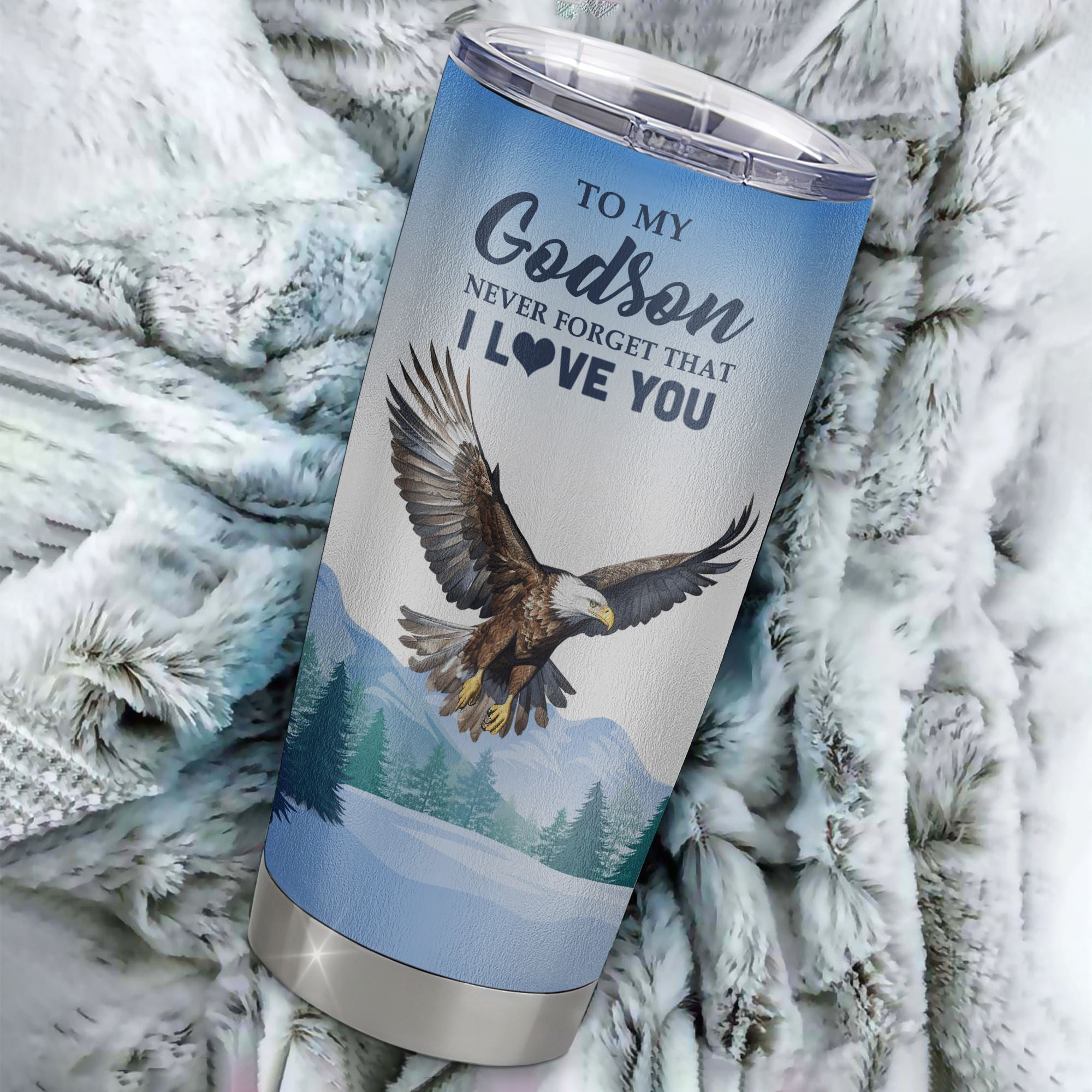 Personalized To My Godson Eagle Tumbler From Godmother Stainless Steel Cup Never Forget That I Love You Godson Gift Birthday Graduation Christmas Travel Mug | teecentury