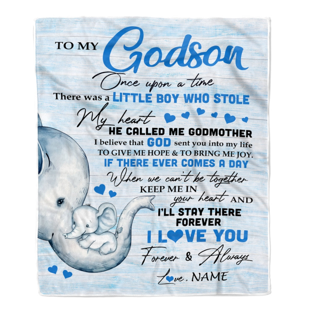 Personalized To My Godson Elephant Blanket From Godmother I'll Stay There Forever Godson Birthday Christmas Customized Bed Quilt Fleece Throw Blanket | teecentury