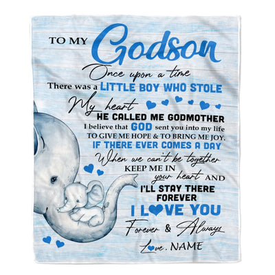 Personalized To My Godson Elephant Blanket From Godmother I'll Stay There Forever Godson Birthday Christmas Customized Bed Quilt Fleece Throw Blanket | teecentury
