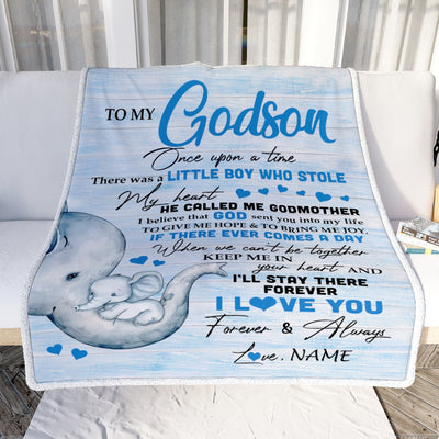 Personalized To My Godson Elephant Blanket From Godmother I'll Stay There Forever Godson Birthday Christmas Customized Bed Quilt Fleece Throw Blanket | teecentury