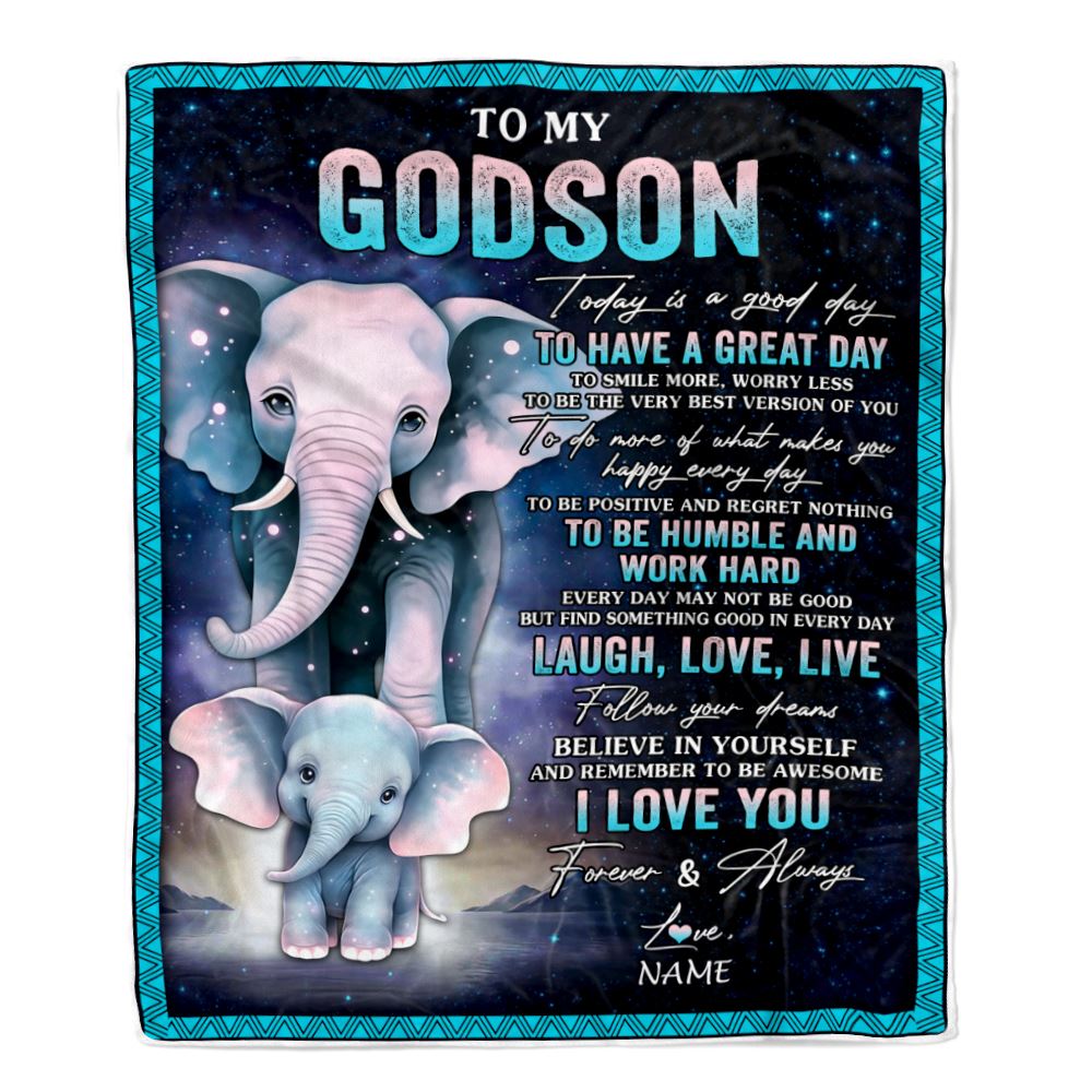 Personalized To My Godson Elephant Blanket From Godmother Uncle Every Day Laugh Love Live Godson Birthday Gifts Graduation Christmas Customized Fleece Blanket | teecentury