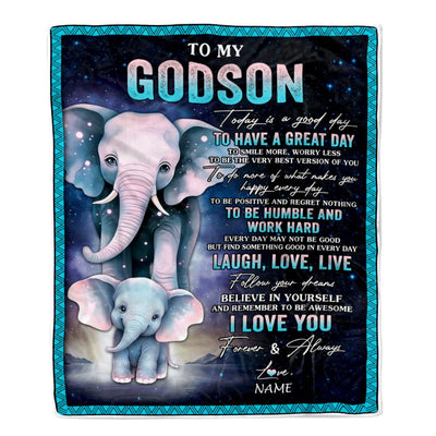 Personalized To My Godson Elephant Blanket From Godmother Uncle Every Day Laugh Love Live Godson Birthday Gifts Graduation Christmas Customized Fleece Blanket | teecentury