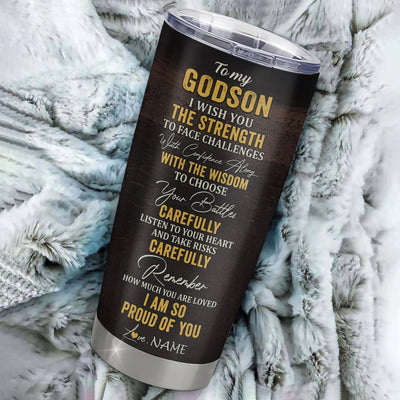 Personalized To My Godson From Godfather Godmother Stainless Steel Tumbler Cup I Wish You The Strength Lion Godson Birthday Graduation Christmas Travel Mug | teecentury