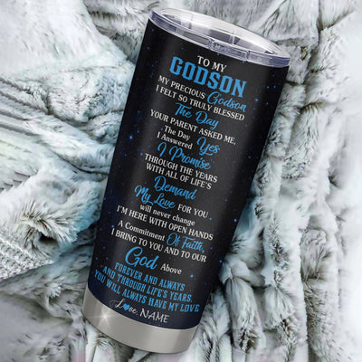 Personalized To My Godson From Godfather Godmother Stainless Steel Tumbler Cup Lion My Precious Godson Birthday Graduation Christmas Travel Mug | teecentury