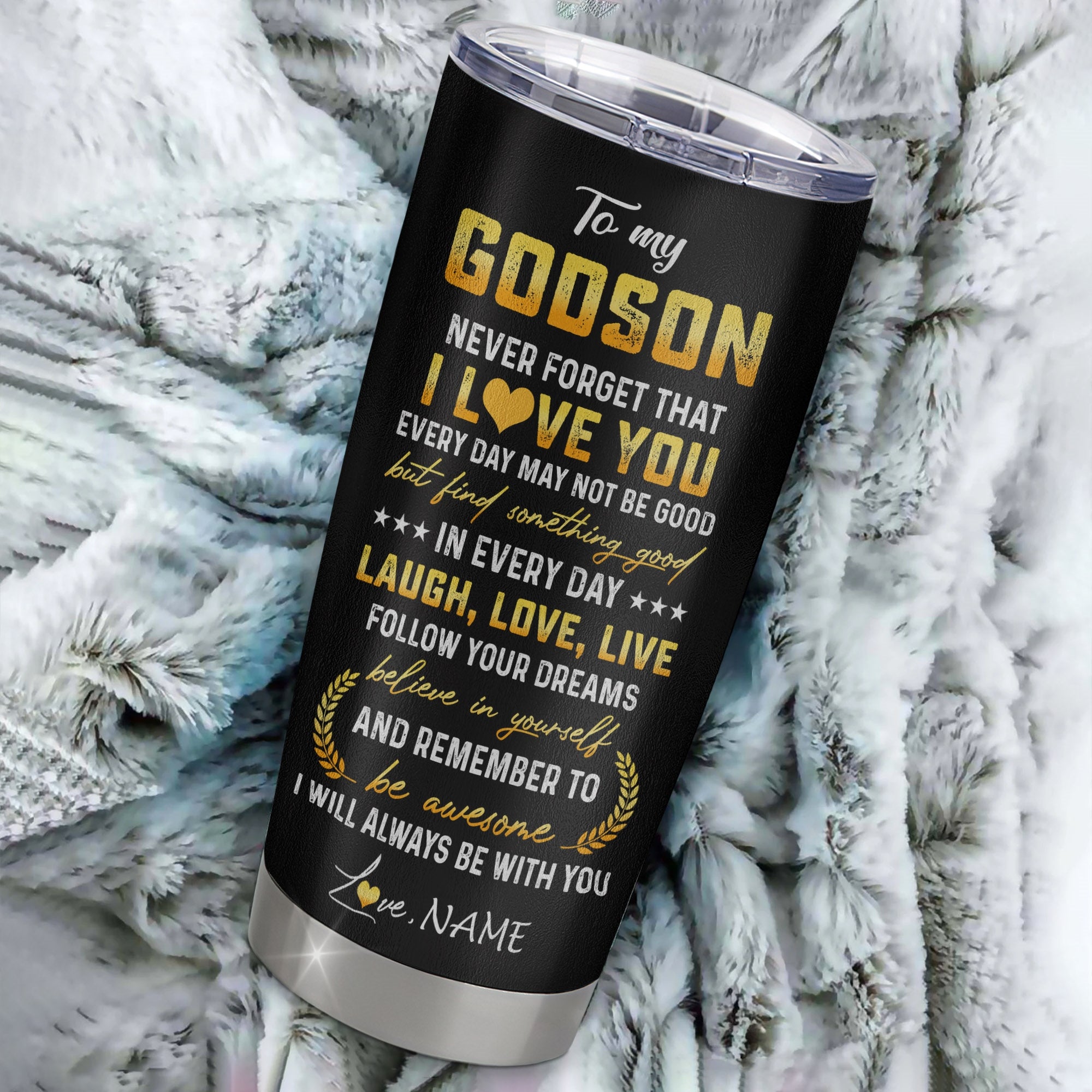 Personalized To My Godson From Godmother Godfather Aunt Auntie Stainless Steel Tumbler Cup Never Forget I Love You Lion Godson Birthday Graduation Christmas Travel Mug | teecentury