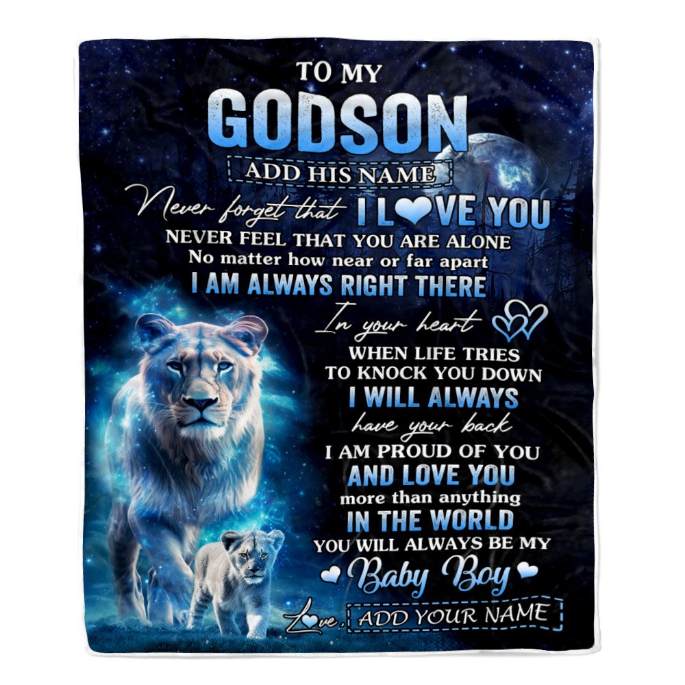 Personalized To My Godson Gift Blanket From Godmother Never Feel That You Are Alone Lion Godson Birthday Graduation Christmas Customized Fleece Throw Blanket | teecentury