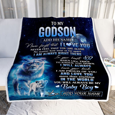 Personalized To My Godson Gift Blanket From Godmother Never Feel That You Are Alone Lion Godson Birthday Graduation Christmas Customized Fleece Throw Blanket | teecentury