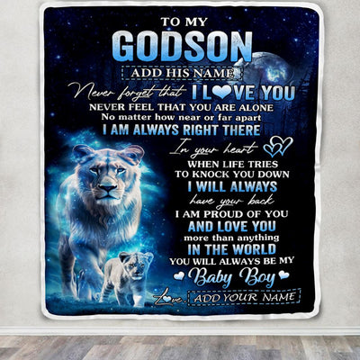 Personalized To My Godson Gift Blanket From Godmother Never Feel That You Are Alone Lion Godson Birthday Graduation Christmas Customized Fleece Throw Blanket | teecentury