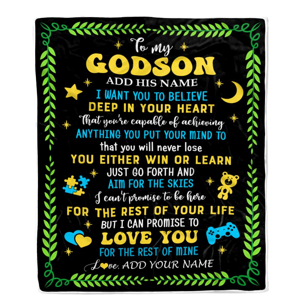 Personalized To My Godson Gift Blanket From Godmother Uncle Letter Sleep Cute Godson Birthday Idea Graduation Christmas Customized Fleece Throw Blanket | teecentury