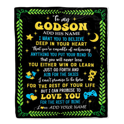 Personalized To My Godson Gift Blanket From Godmother Uncle Letter Sleep Cute Godson Birthday Idea Graduation Christmas Customized Fleece Throw Blanket | teecentury