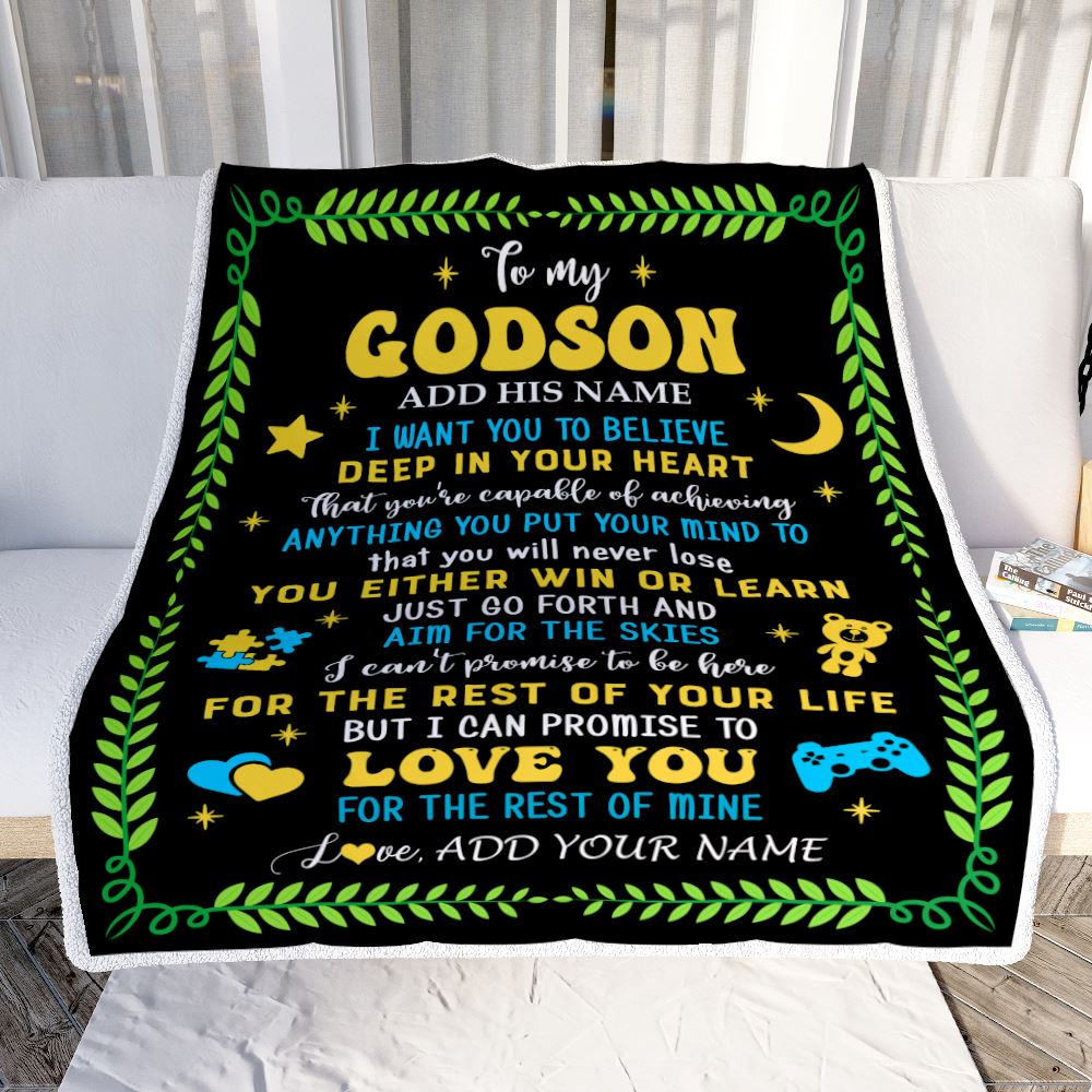 Personalized To My Godson Gift Blanket From Godmother Uncle Letter Sleep Cute Godson Birthday Idea Graduation Christmas Customized Fleece Throw Blanket | teecentury