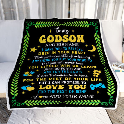 Personalized To My Godson Gift Blanket From Godmother Uncle Letter Sleep Cute Godson Birthday Idea Graduation Christmas Customized Fleece Throw Blanket | teecentury