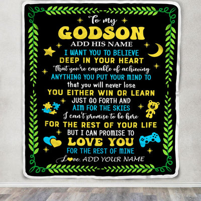 Personalized To My Godson Gift Blanket From Godmother Uncle Letter Sleep Cute Godson Birthday Idea Graduation Christmas Customized Fleece Throw Blanket | teecentury