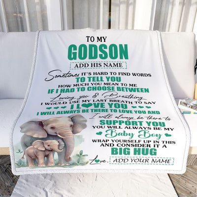 Personalized To My Godson Gift Blanket From Godmother Uncle Sometimes It's Hard Elephant Godson Birthday Gifts Graduation Christmas Customized Fleece Blanket | teecentury