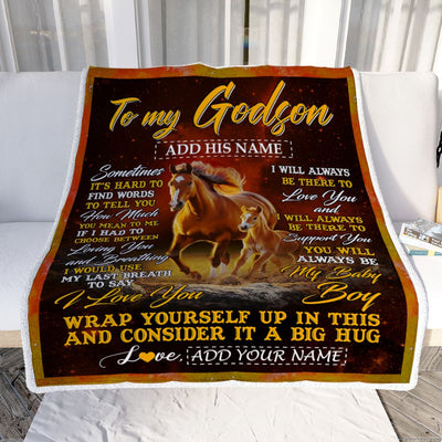 Personalized To My Godson Gift Blanket From Godmother Uncle Sometimes It's Hard Horse Godson Birthday Gifts Graduation Christmas Customized Fleece Blanket | teecentury