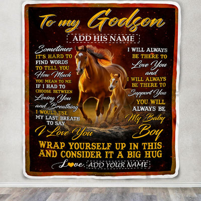 Personalized To My Godson Gift Blanket From Godmother Uncle Sometimes It's Hard Horse Godson Birthday Gifts Graduation Christmas Customized Fleece Blanket | teecentury