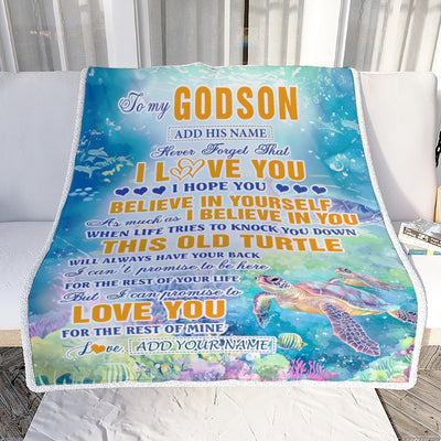 Personalized To My Godson Gifts Blanket From Aunt Uncle Godmother This Old Turtle Love You Godson Birthday Gifts Graduation Christmas Custom Fleece Blanket | teecentury