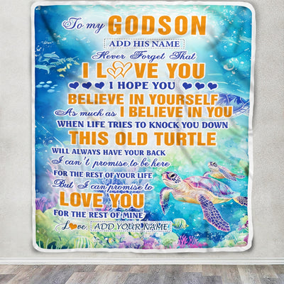 Personalized To My Godson Gifts Blanket From Aunt Uncle Godmother This Old Turtle Love You Godson Birthday Gifts Graduation Christmas Custom Fleece Blanket | teecentury